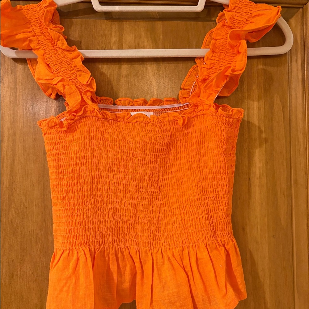 Bright Orange Ruffled Tank Top